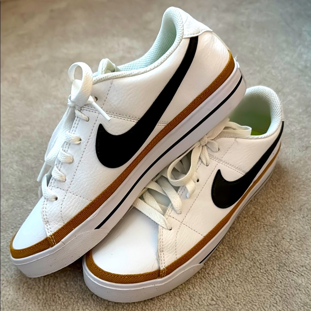 Nike Court Legacy Next Nature White and Black Sneakers with Gold Trim